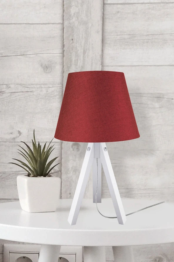 Modelight Beyaz Ayak Bordo Şapka Deko Abajur - Resim 4