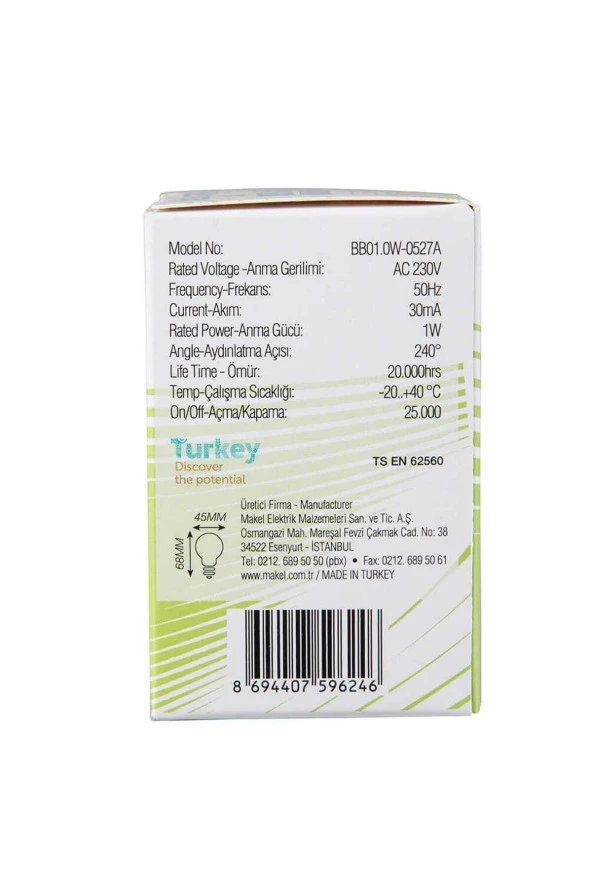 MAKEL 1w Led Gece Lambası Sarı - Resim 4