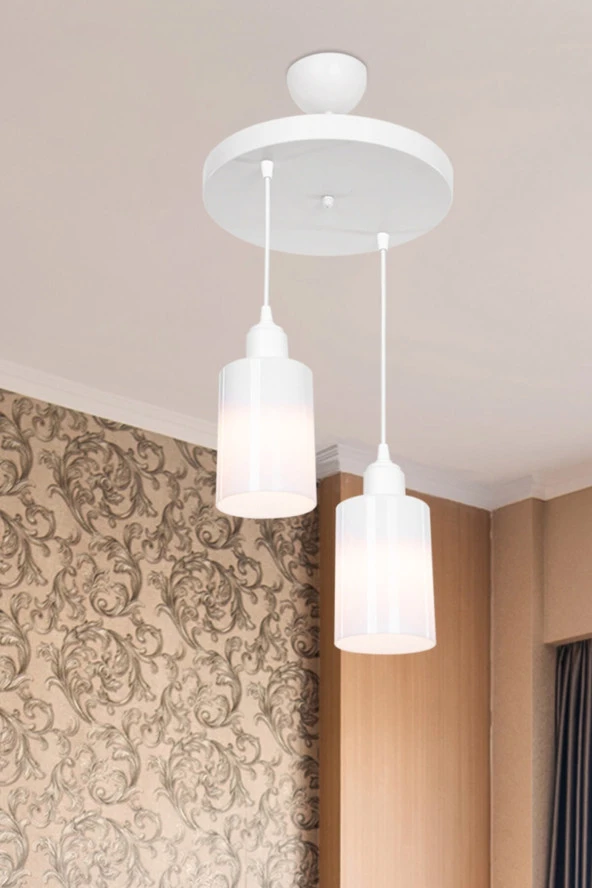 Modelight Aksel 2'li Avize Opal Optik Camlı Beyaz ürün görseli 1