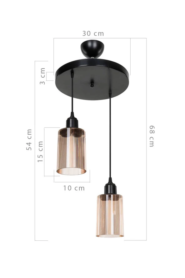 Modelight Aksel 2'li Avize Bal Optik Camlı Siyah ürün görseli 1