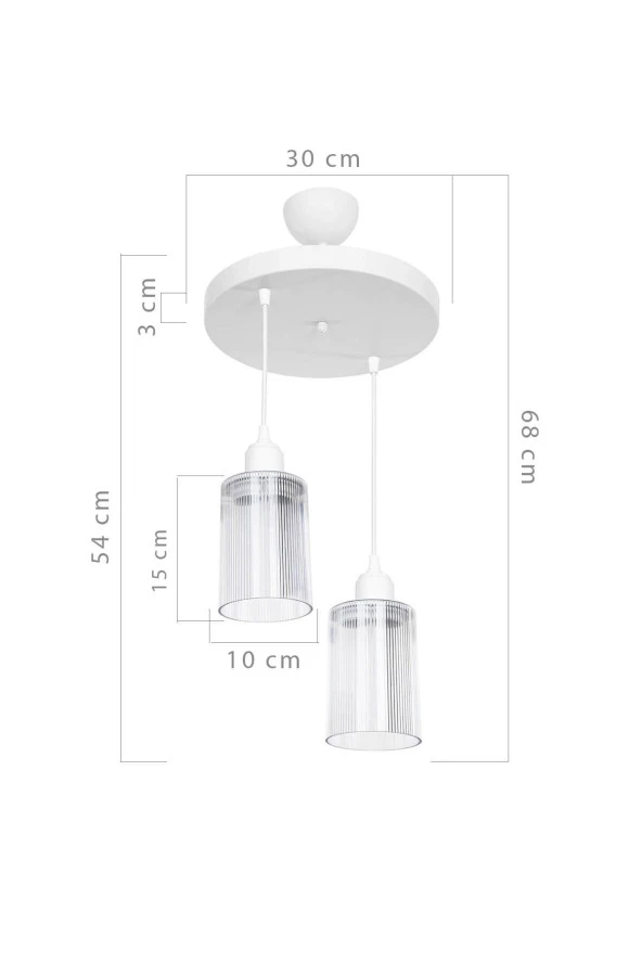 Modelight Aksel 2'li Avize Şeffaf Optik Camlı Beyaz - Resim 2