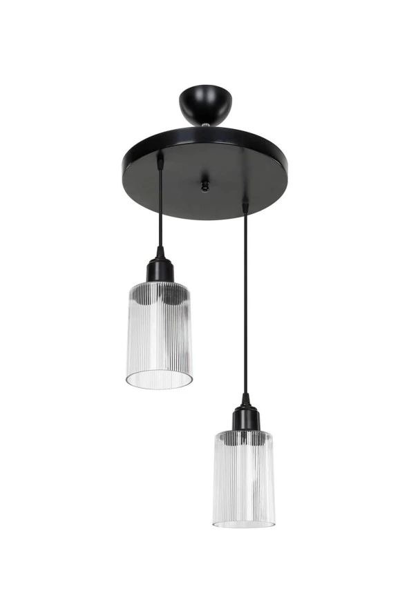 Modelight Aksel 2'li Avize Şeffaf Optik Camlı Siyah - Resim 2