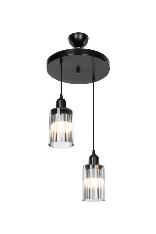 Modelight Aksel 2'li Avize Füme Optik Camlı Siyah ürün görseli 1
