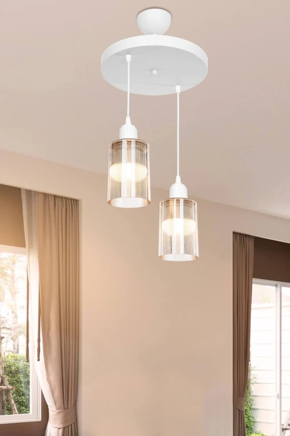 Modelight Aksel 2'li Avize Bal Optik Camlı Beyaz - Resim 3