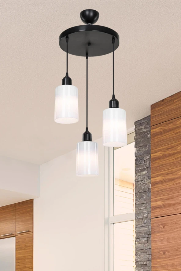 Modelight Aksel 3'lü Avize Opal Optik Camlı Siyah ürün görseli 1