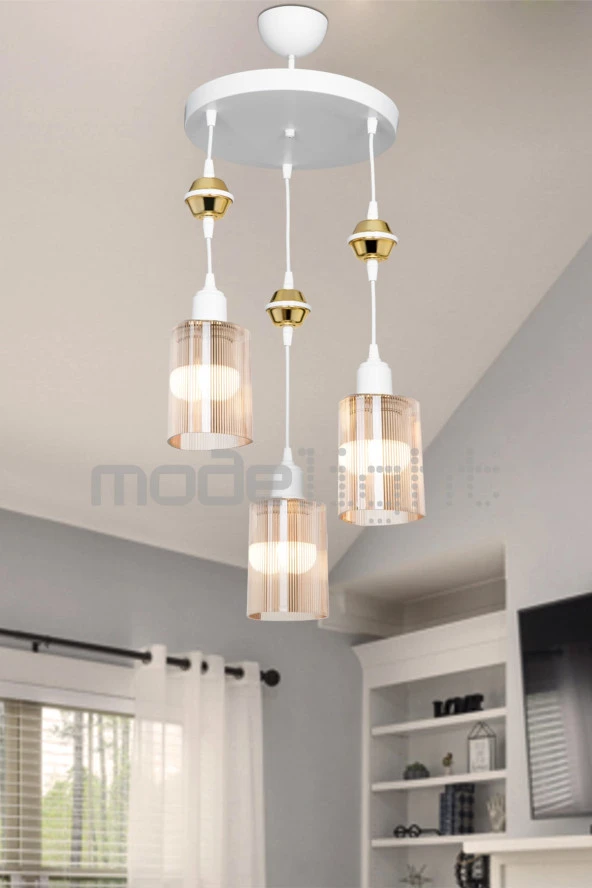 Modelight Akses 3lü Bal Camlı Beyaz Avize Salon-oturma Odası-çocuk Odası-yatak Odası-yemek Odası-antre-mutfak ürün görseli 1
