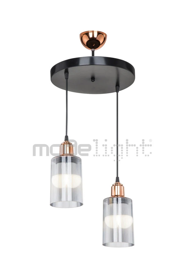 Modelight Aksel Bakır Duylu 2li Optik Camlı Avize ürün görseli 1