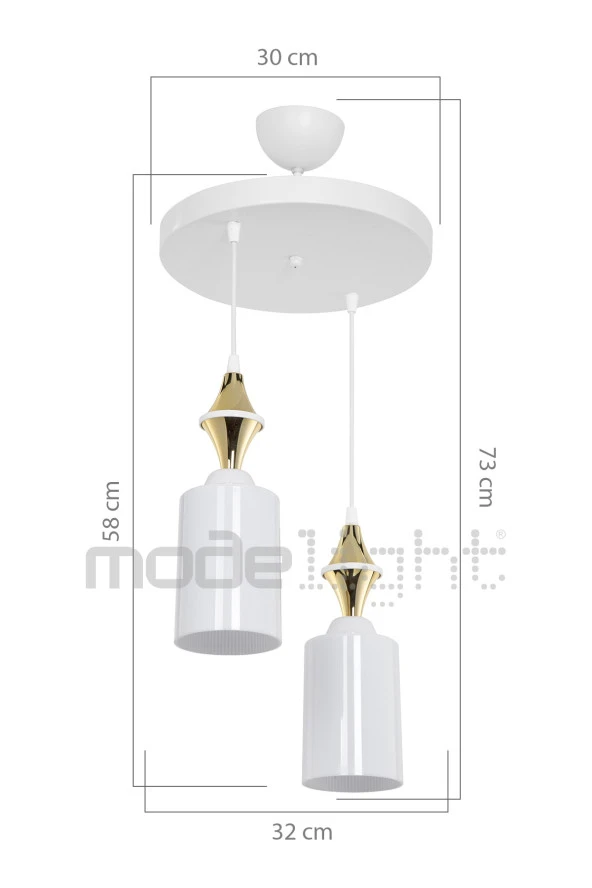 Modelight Akses Beyaz Karo Gold 2li Opal Camlı Avize ürün görseli 1