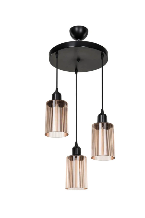 Modelight Aksel 3'lü Avize Bal Optik Camlı Siyah ürün görseli 1