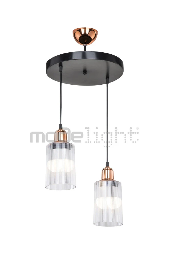 Modelight Aksel Bakır Duylu 2li Optik Camlı Avize - Resim 2