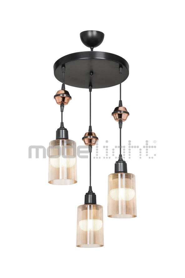 Modelight Akses 3lü Bal Camlı Siyah Avize Salon-oturma Odası-çocuk Odası-yatak Odası-yemek Odası-antre-mutfak ürün görseli 1
