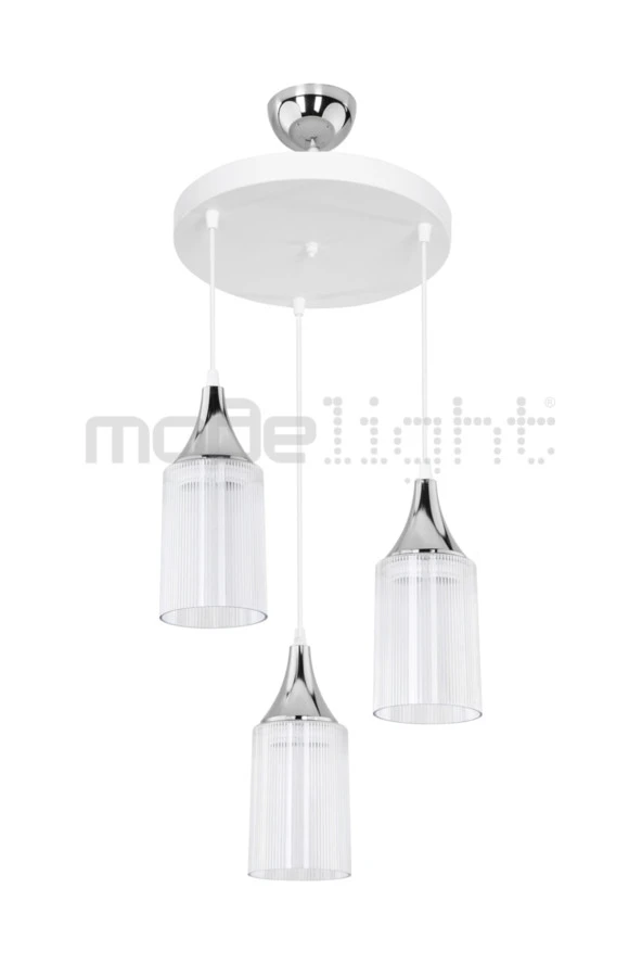 Modelight Aksel 3lü Beyaz / Krom Dekoratif Duylu - Resim 2