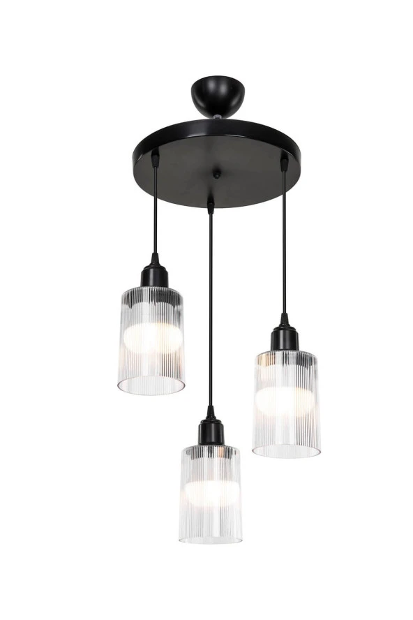 Modelight Aksel 3'lü Avize Şeffaf Optik Camlı Siyah - Resim 2