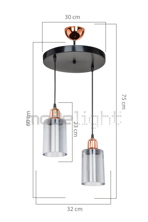 Modelight Aksel Bakır Duylu 2li Optik Camlı Avize - Resim 2