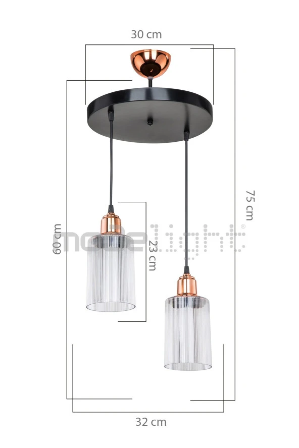 Modelight Aksel Bakır Duylu 2li Optik Camlı Avize - Resim 3