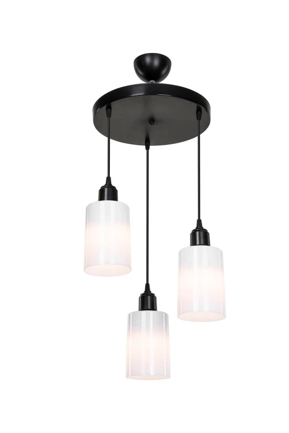 Modelight Aksel 3'lü Avize Opal Optik Camlı Siyah - Resim 2