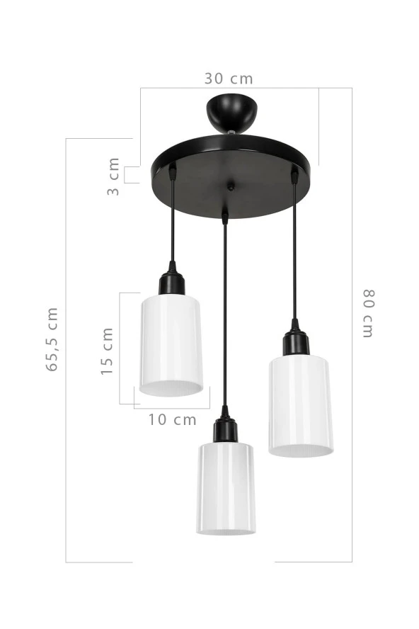 Modelight Aksel 3'lü Avize Opal Optik Camlı Siyah - Resim 3