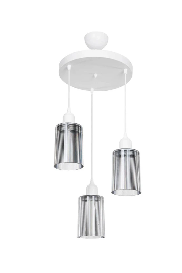Modelight Aksel 3'lü Avize Füme Optik Camlı Beyaz ürün görseli 1