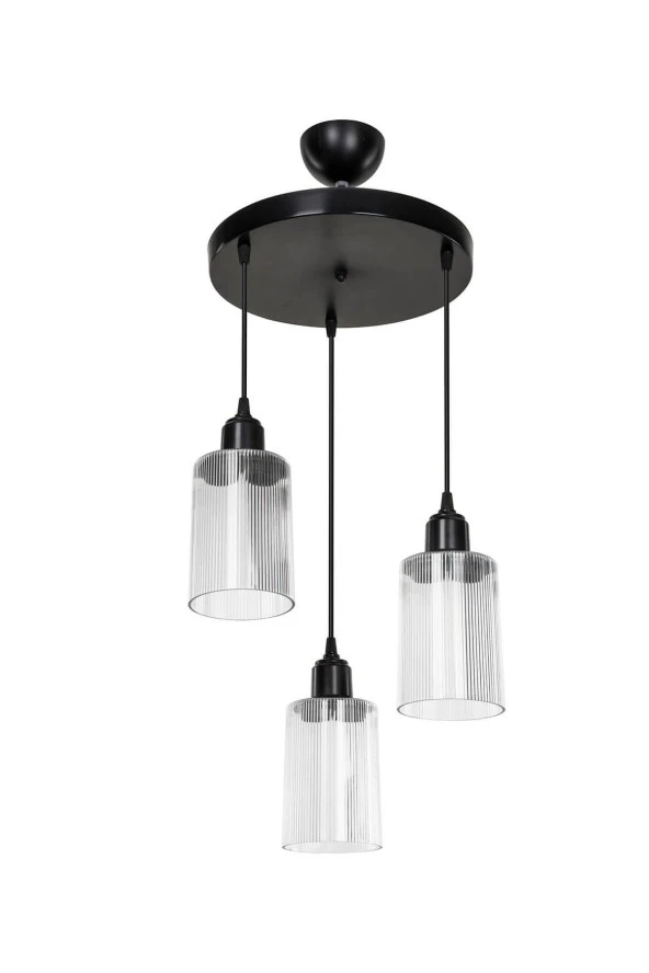 Modelight Aksel 3'lü Avize Şeffaf Optik Camlı Siyah - Resim 3