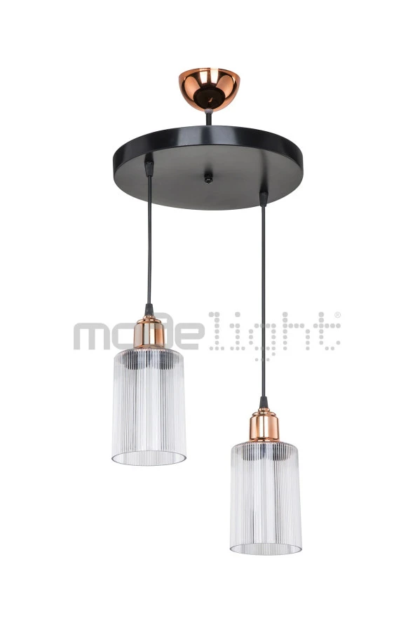 Modelight Aksel Bakır Duylu 2li Optik Camlı Avize - Resim 4
