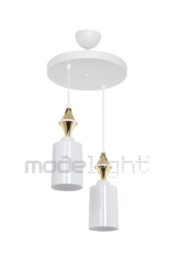 Modelight Akses Beyaz Karo Gold 2li Opal Camlı Avize - Resim 3