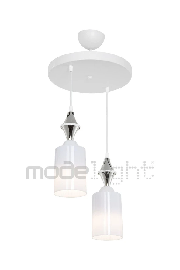 Modelight Akses Beyaz Karo Krom 2li Opal Camlı Avize ürün görseli 1