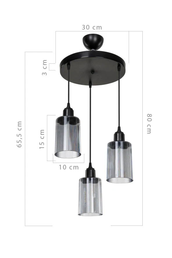 Modelight Aksel 3'lü Avize Füme Optik Camlı Siyah ürün görseli 1