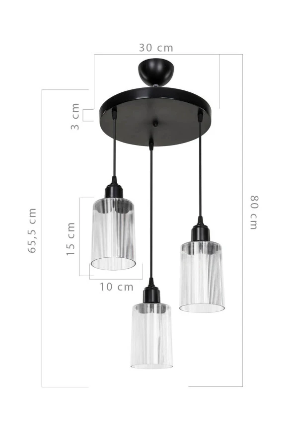 Modelight Aksel 3'lü Avize Şeffaf Optik Camlı Siyah - Resim 4