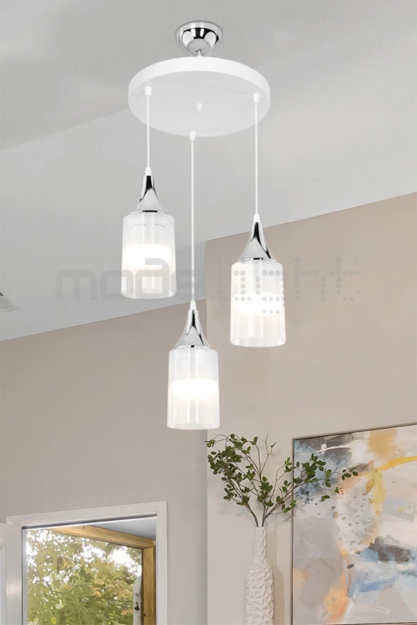 Modelight Aksel 3lü Beyaz / Krom Dekoratif Duylu - Resim 3