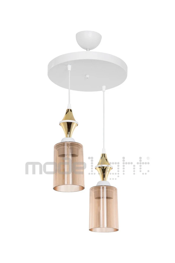 Modelight Akses Beyaz Karo Gold 2li Bal Camlı Avize - Resim 2