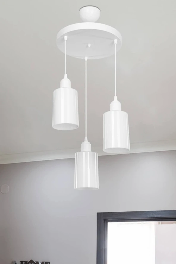 Modelight Aksel 3'lü Avize Opal Optik Camlı Beyaz - Resim 2