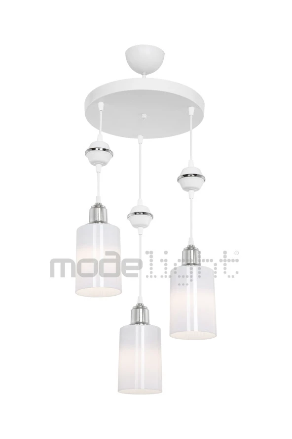 Modelight Akses Beyaz Küre Krom 3lü Avize Opal Camlı - Resim 2