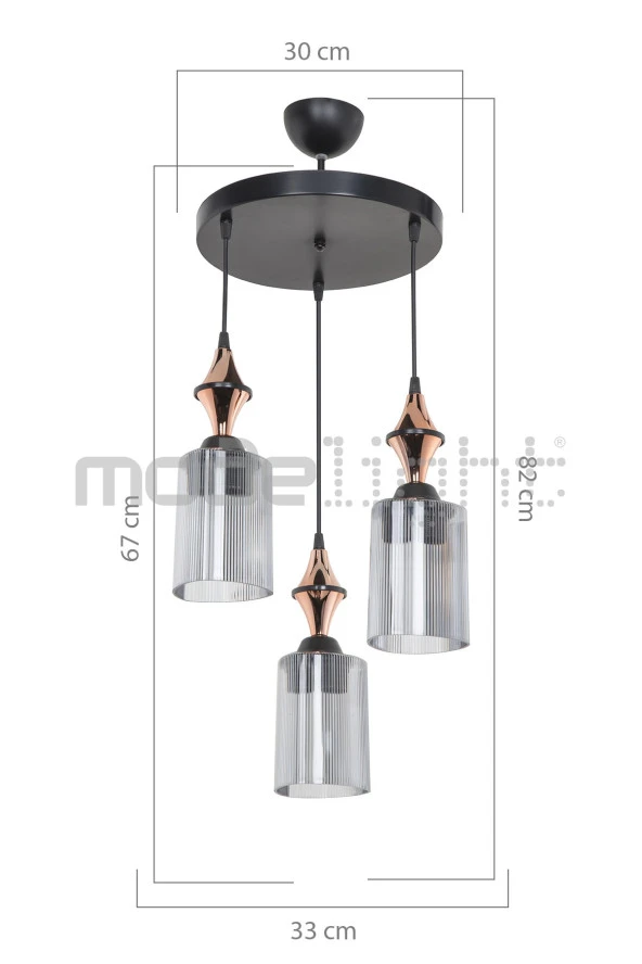Modelight Akses Küre / Karo 3lü Optik Camlı Avize ürün görseli 1