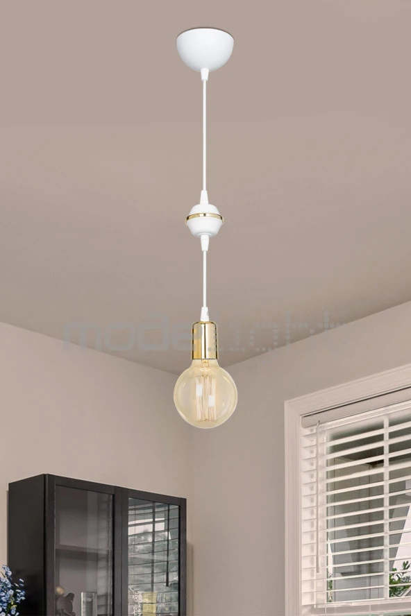 Modelight Akses Tekli Küre Beyaz Gold Dekoratif Sarkıt Salon-oturma-çocuk-yatak Odası-yemek Odası-antre-mutfak ürün görseli 1