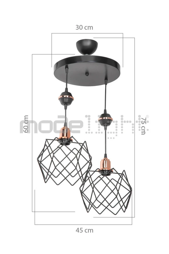 Modelight Akses Küre / Karo 2li Koza Avize - Resim 4