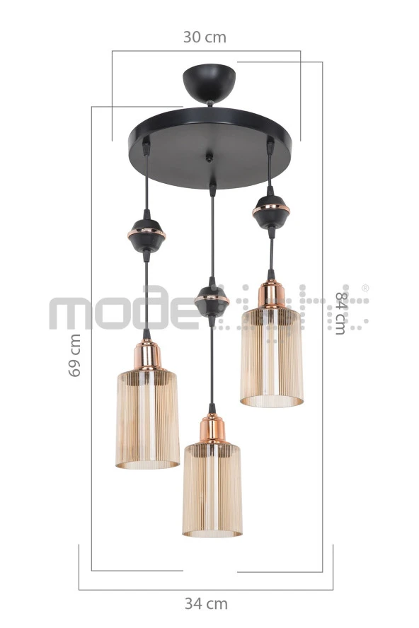 Modelight Akses Küre / Karo 3lü Optik Camlı Avize - Resim 4
