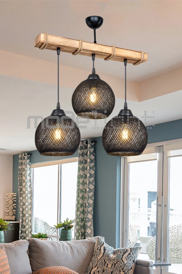 Modelight Aspen 3lü Avize - Siyah Yumak Toplu/salon-oturma Odası-çocuk Odası-yemek Odası-mutfak-antre-hol ürün görseli 1