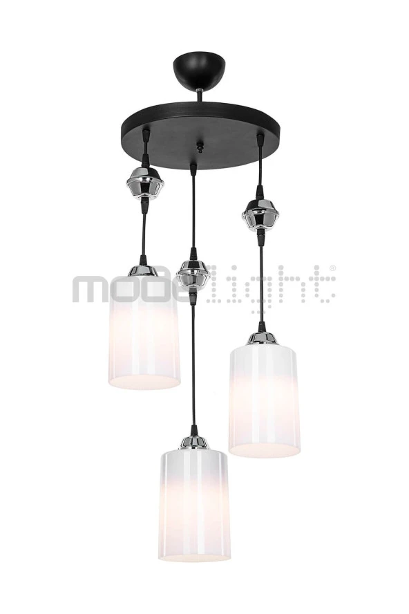 Modelight Ceylin 3lü Siyah Optik Opal Camlı Avize - Resim 3