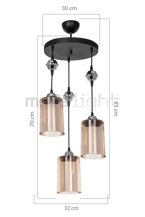 Modelight Ceylin 3lü Siyah Optik Bal Camlı Avize - Resim 4