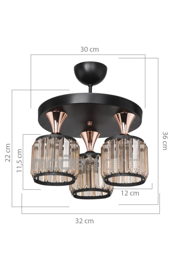 Modelight Haliç 3lü Plafonyer Avize Siyah / Bakır ürün görseli 1