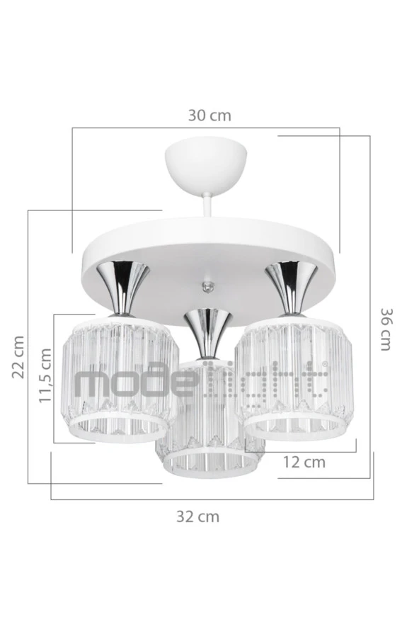 Modelight Haliç 3lü Plafonyer Avize Beyaz / Krom - Resim 4