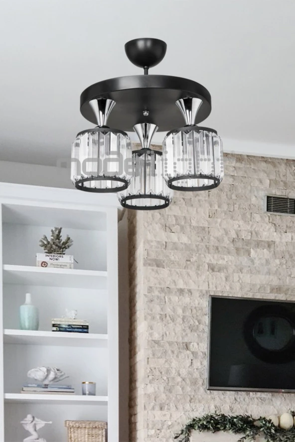 Modelight Haliç 3lü Plafonyer Avize Siyah / Krom - Resim 2