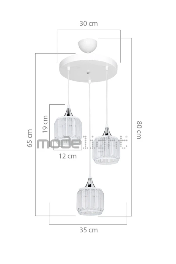 Modelight Haliç 3lü Çember Avize Beyaz / Krom - Resim 2