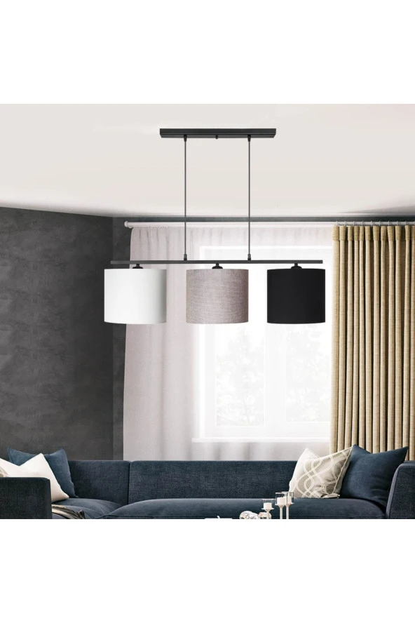 Modelight Medusa 3lü Sıralı Avize Siyah-beyaz-kumbeji ürün görseli 1