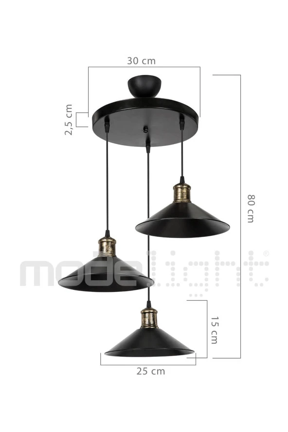 Modelight Maya 3lü Sarkıt Çember Siyah - Resim 3