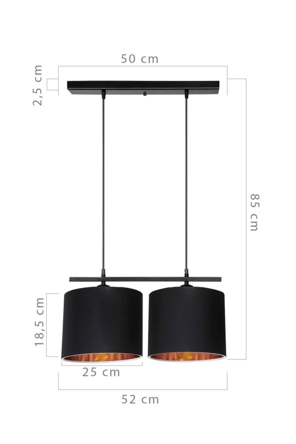 Modelight Medusa Siyah Gold 2li Sıralı Avize - Resim 3