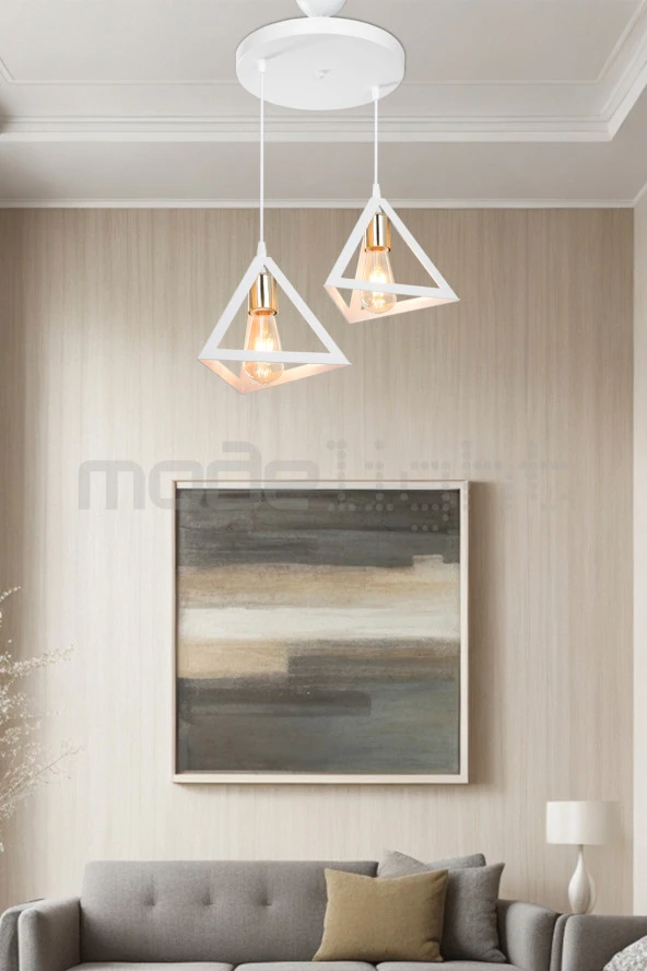 Modelight PRİZMA 2Lİ AVİZE  BEYAZ GOLD LALELİ SALON-OTURMA ODASI-ÇOCUK ODASI-YEMEK-YATAK ODASI--ANTRE-MUTFAK ürün görseli 1