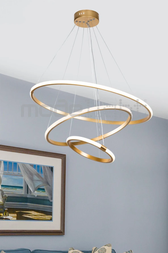 Modelight Rıng 3lü Ledli Avize Gold Salon-oturma Odası-çocuk Odası-yatak Odası-yemek Odası-antre-mutfak ürün görseli 1