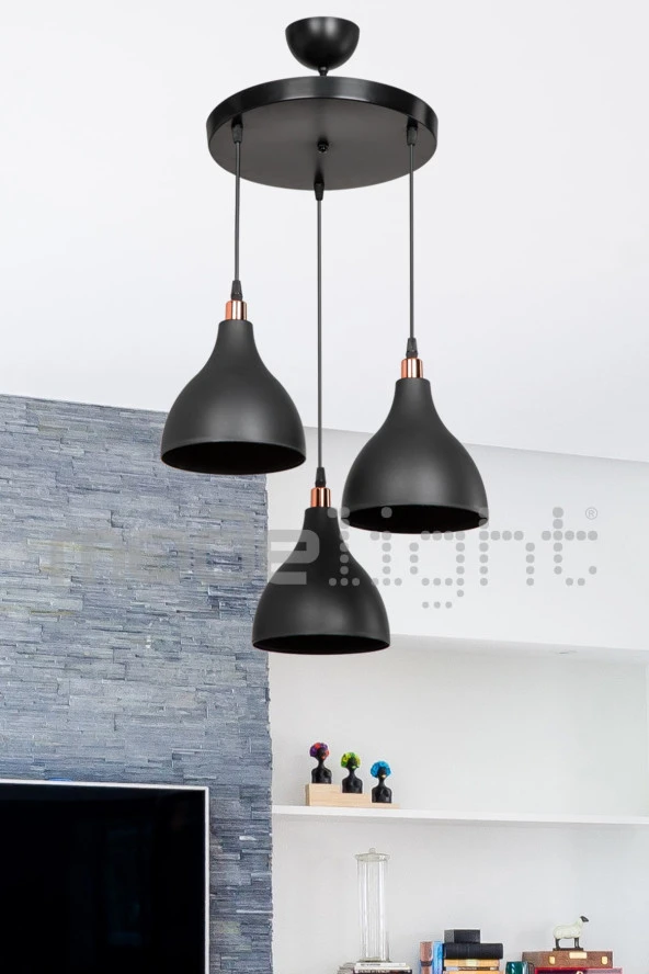 Modelight Ronda 3lü Avize Siyah / Salon - Oturma Odası - Çocuk Odası - Yemek Odası - Mutfak - Antre - Hol ürün görseli 1