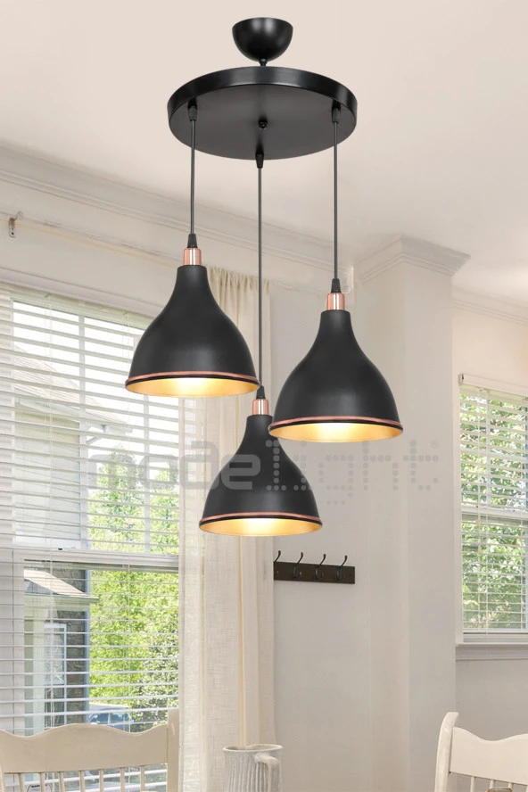 Modelight Tilda 3lü Çember Avize Siyah Salon-oturma Odası-çocuk Odası-yatak Odası-yemek Odası-antre-mutfak ürün görseli 1